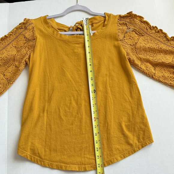 Anthropologie Shirt Womens Small Lace Crochet Puff Sleeve Boho Tie Back Top - Picture 6 of 7